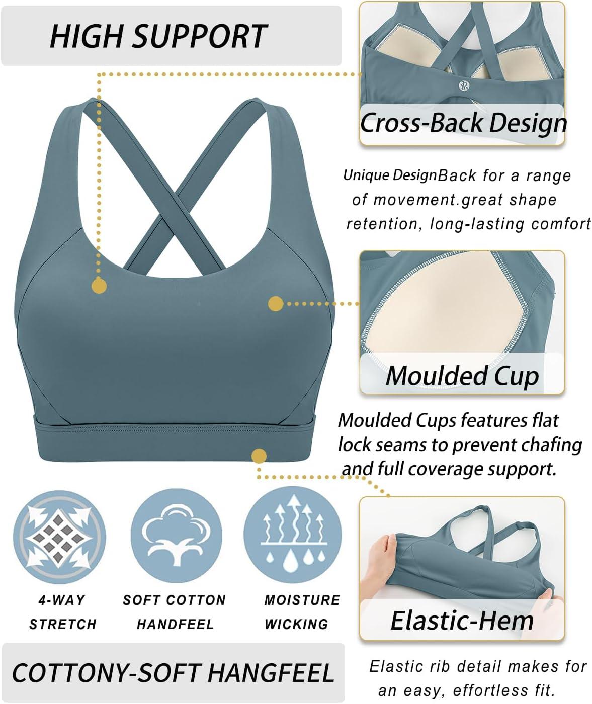 imageRUNNING GIRL Sports Bra for Women High SupportMolded Cup Strappy Running Sports Bras with Sewn in PadsDusty Blue