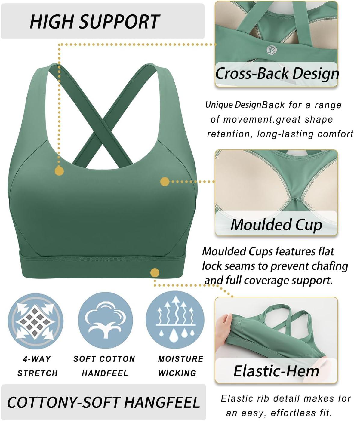 imageRUNNING GIRL Sports Bra for Women High SupportMolded Cup Strappy Running Sports Bras with Sewn in PadsGreen