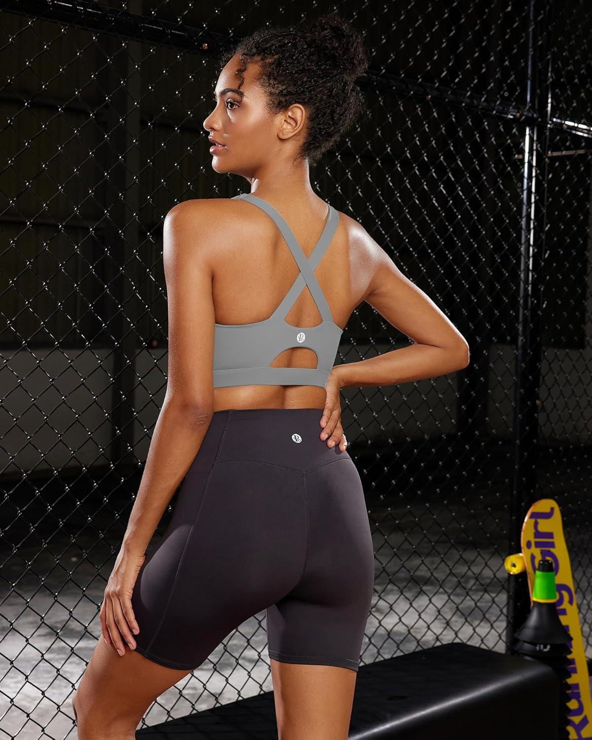 imageRUNNING GIRL Sports Bra for Women High SupportMolded Cup Strappy Running Sports Bras with Sewn in PadsGrey