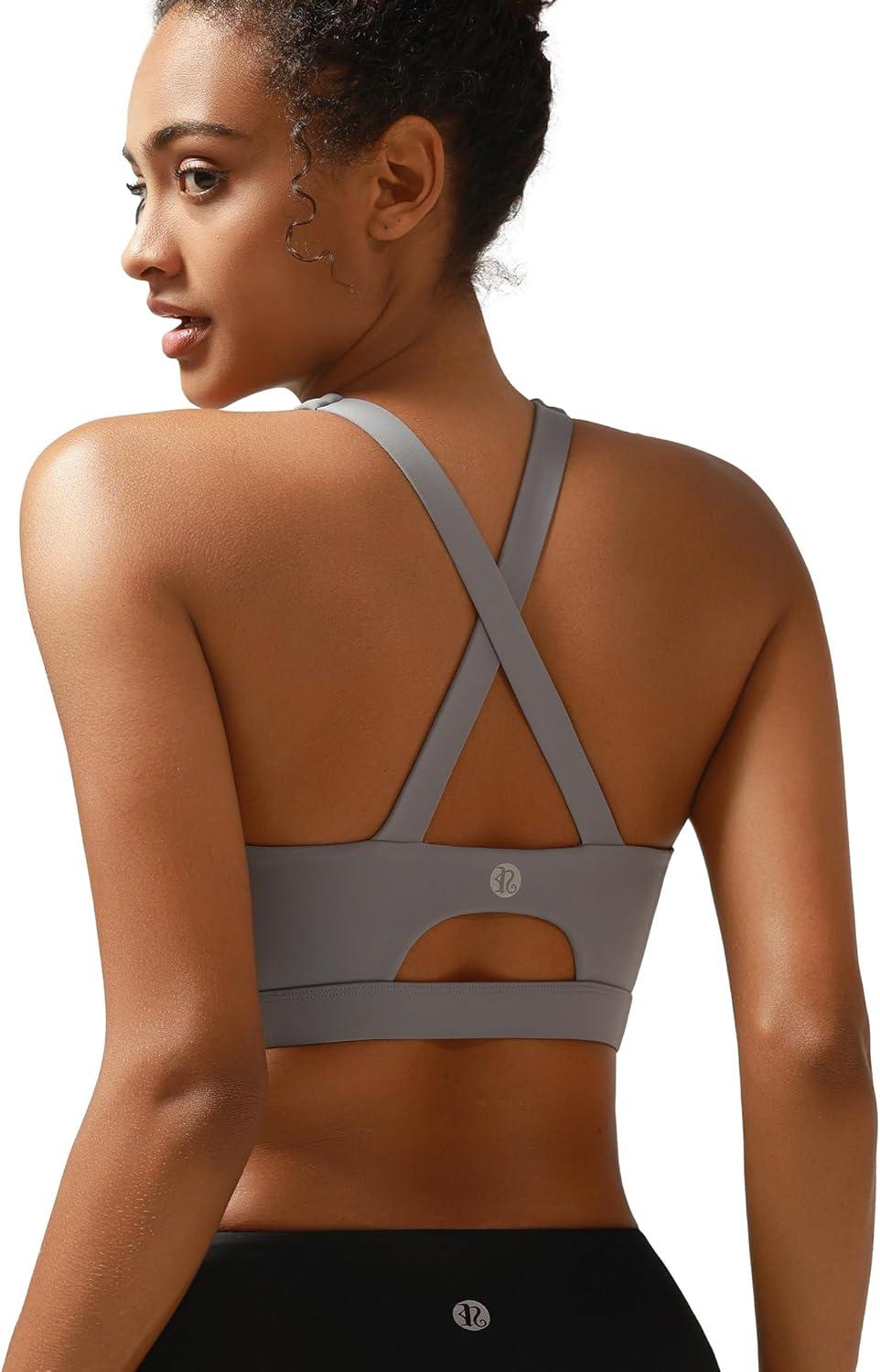 imageRUNNING GIRL Sports Bra for Women High SupportMolded Cup Strappy Running Sports Bras with Sewn in PadsGrey