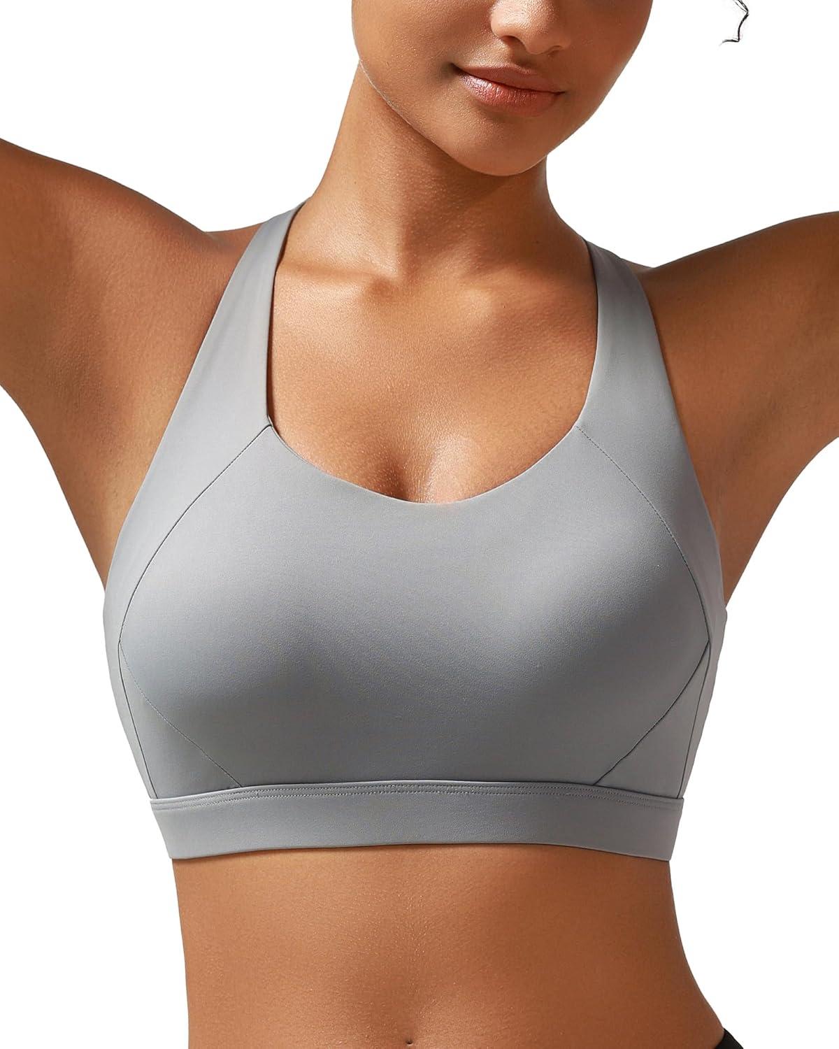 imageRUNNING GIRL Sports Bra for Women High SupportMolded Cup Strappy Running Sports Bras with Sewn in PadsGrey