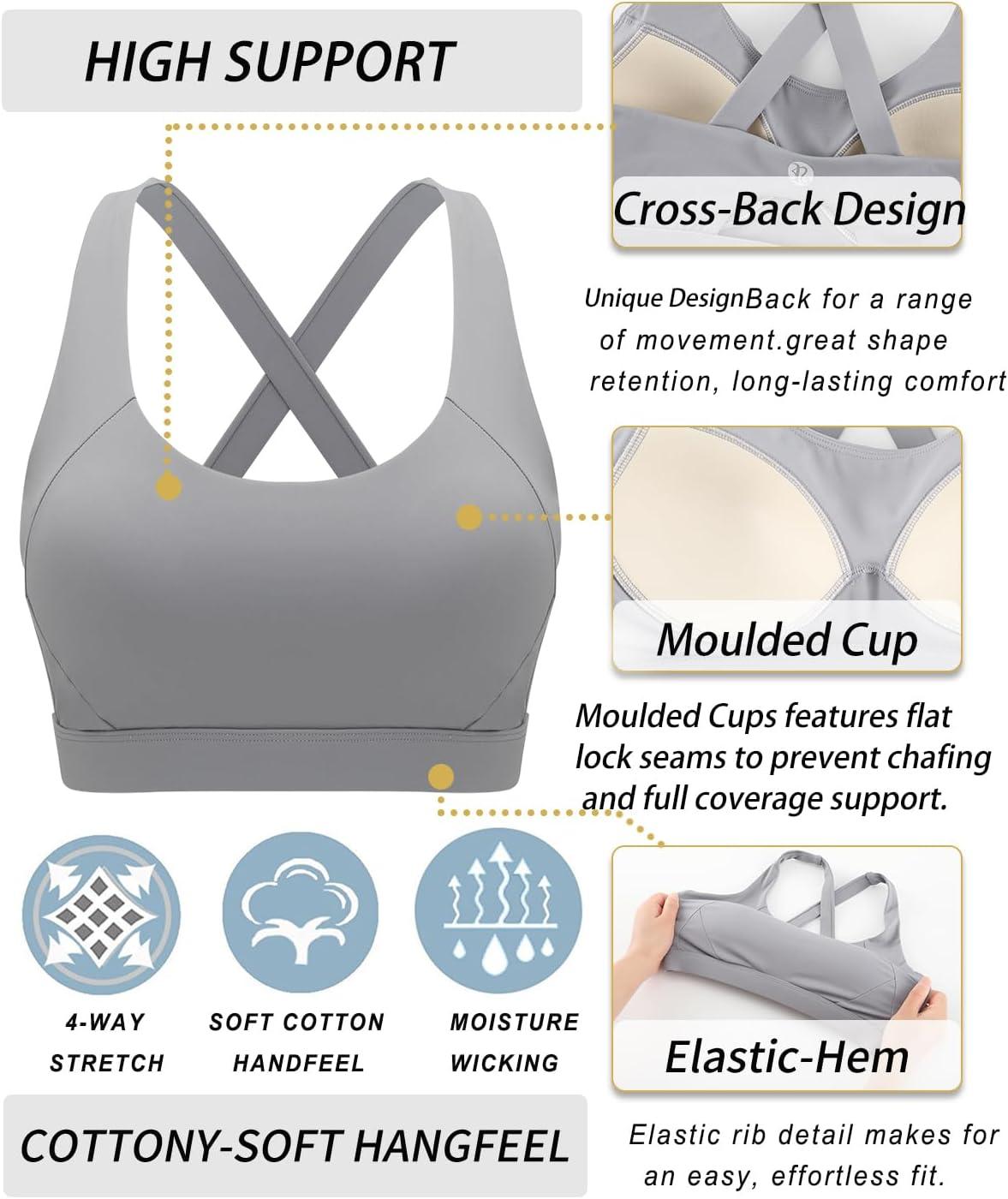 imageRUNNING GIRL Sports Bra for Women High SupportMolded Cup Strappy Running Sports Bras with Sewn in PadsGrey