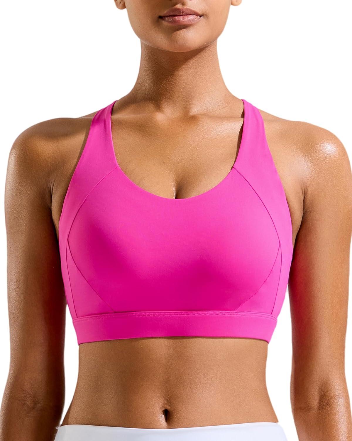 imageRUNNING GIRL Sports Bra for Women High SupportMolded Cup Strappy Running Sports Bras with Sewn in PadsHot Pink
