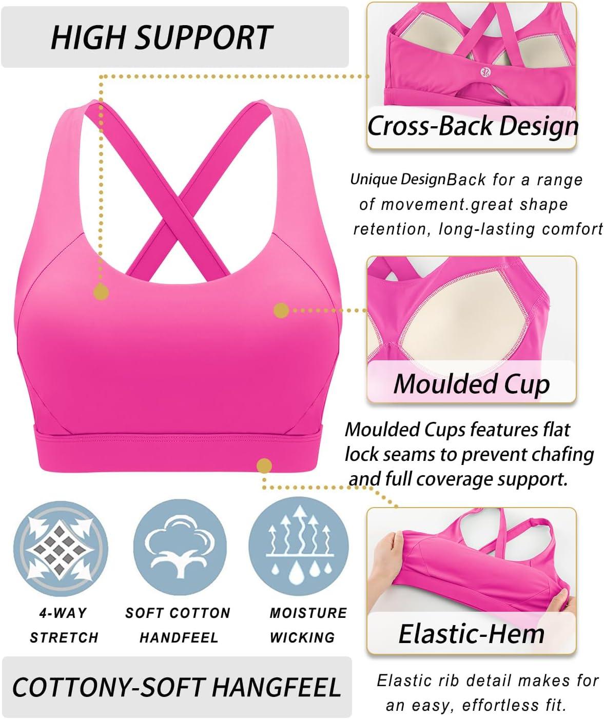 imageRUNNING GIRL Sports Bra for Women High SupportMolded Cup Strappy Running Sports Bras with Sewn in PadsHot Pink