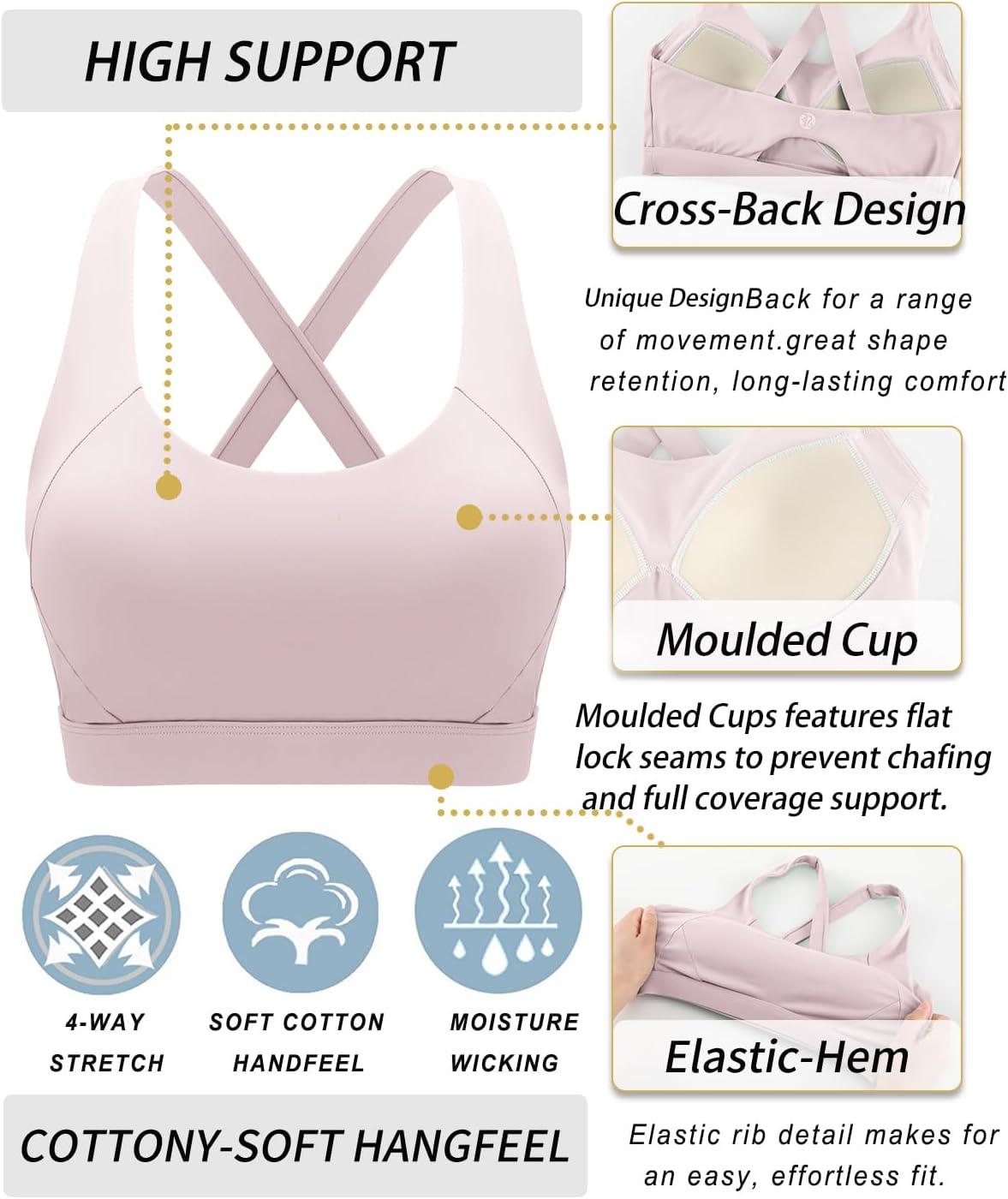 imageRUNNING GIRL Sports Bra for Women High SupportMolded Cup Strappy Running Sports Bras with Sewn in PadsPink