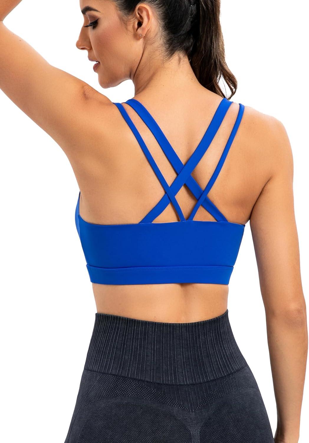 imageRUNNING GIRL Sports Bras for Women CrissCross Back Padded Strappy Sports Bras Medium Support Yoga Bra with Removable Cups1bright Blue