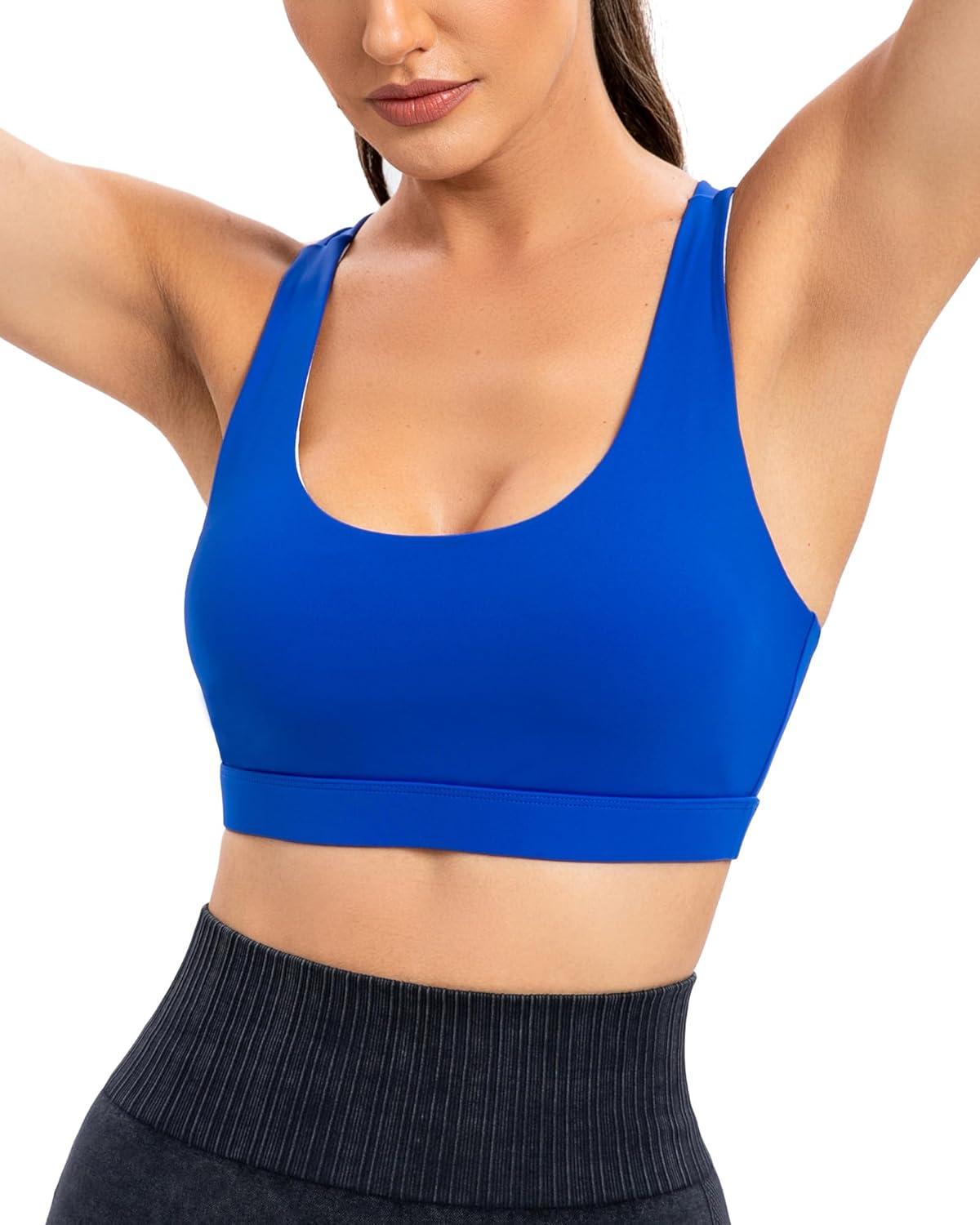 imageRUNNING GIRL Sports Bras for Women CrissCross Back Padded Strappy Sports Bras Medium Support Yoga Bra with Removable Cups1bright Blue