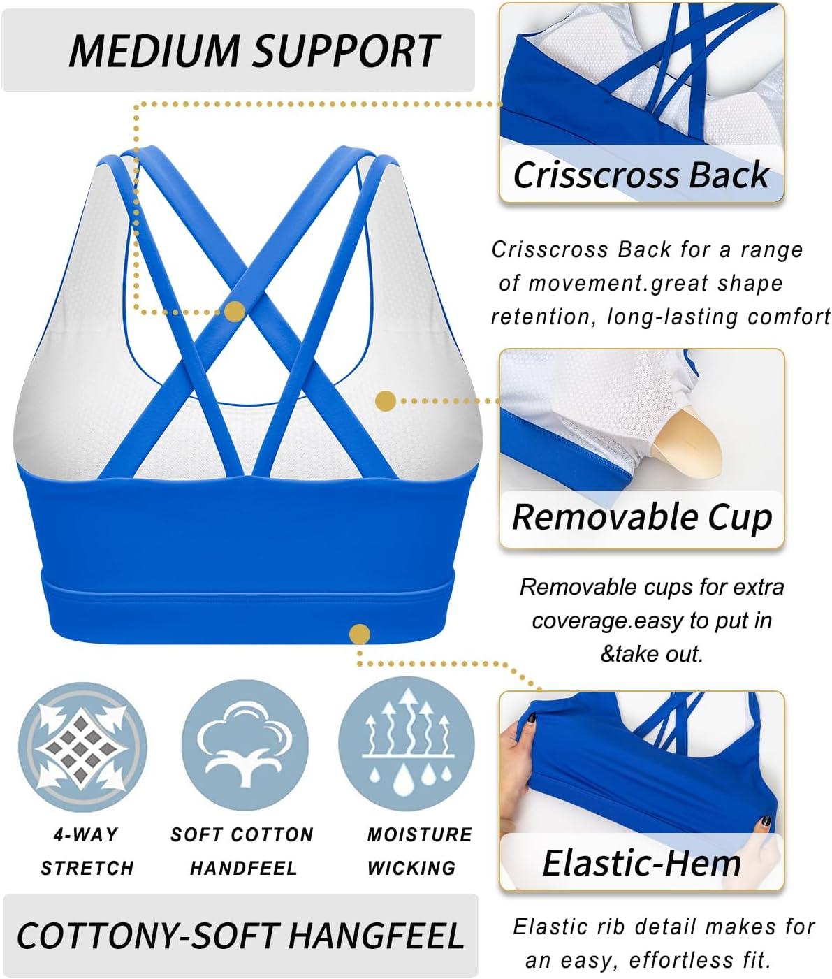 imageRUNNING GIRL Sports Bras for Women CrissCross Back Padded Strappy Sports Bras Medium Support Yoga Bra with Removable Cups1bright Blue