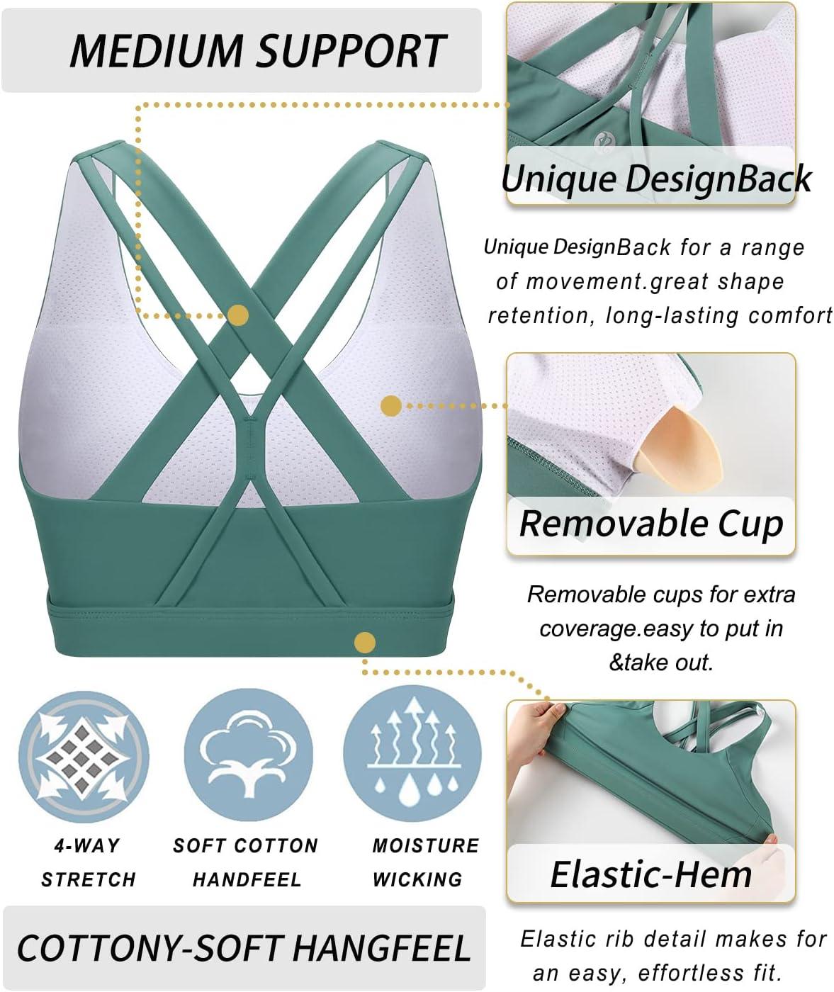 imageRUNNING GIRL Sports Bras for Women CrissCross Back Padded Strappy Sports Bras Medium Support Yoga Bra with Removable Cups1green