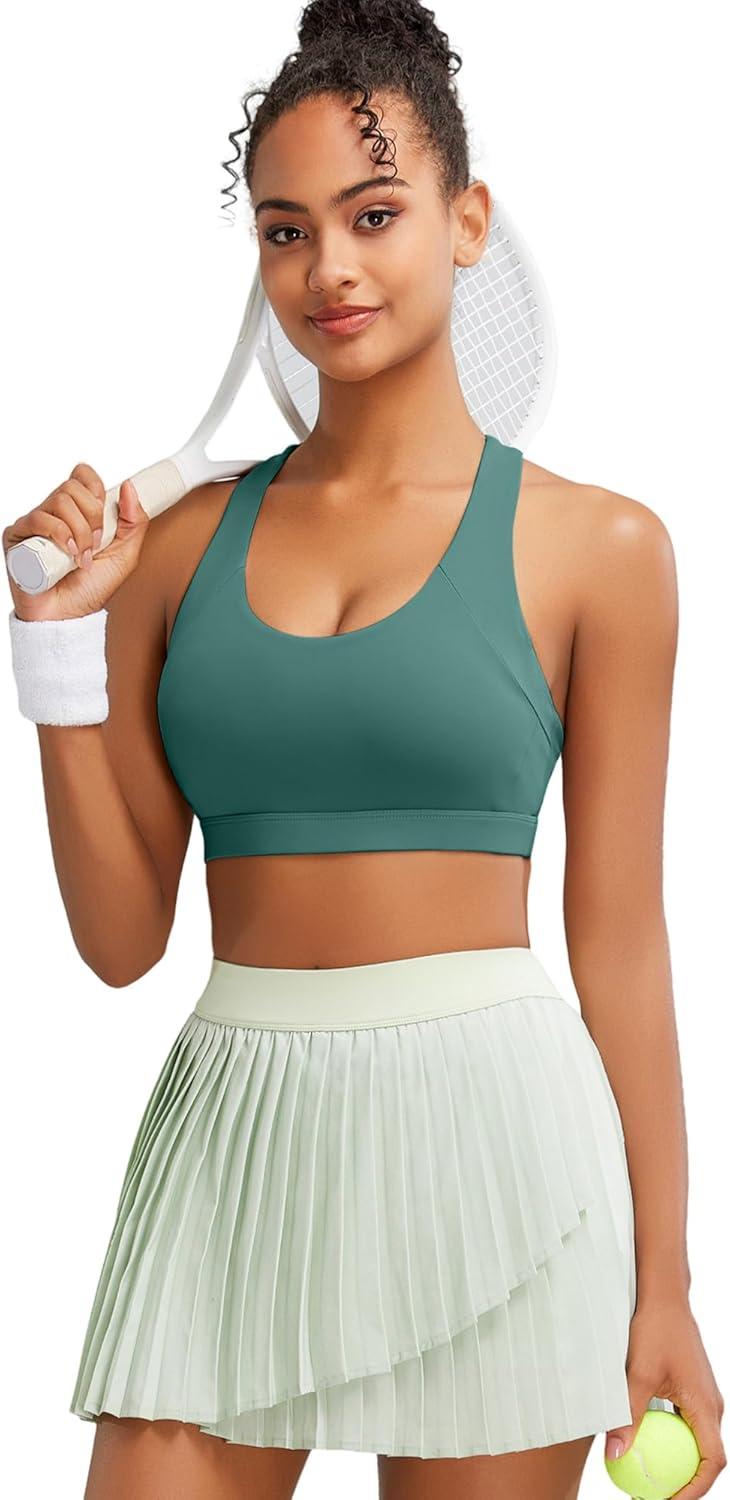 imageRUNNING GIRL Sports Bras for Women CrissCross Back Padded Strappy Sports Bras Medium Support Yoga Bra with Removable Cups1green