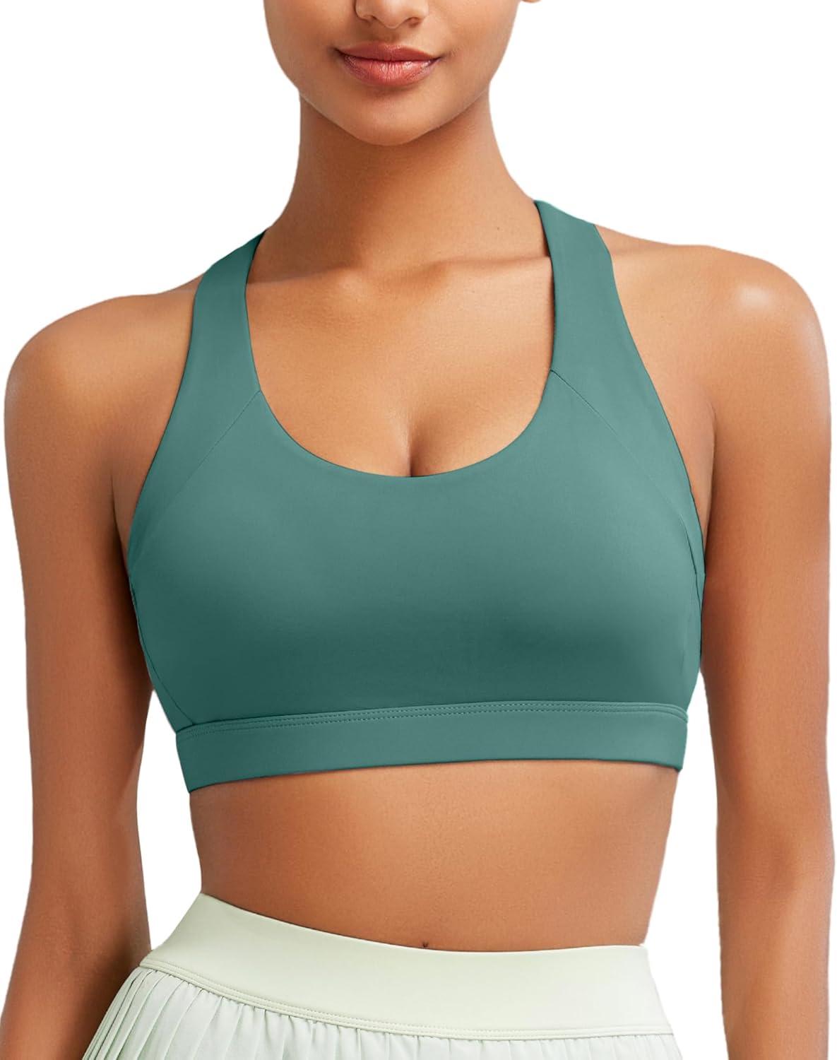 imageRUNNING GIRL Sports Bras for Women CrissCross Back Padded Strappy Sports Bras Medium Support Yoga Bra with Removable Cups1green