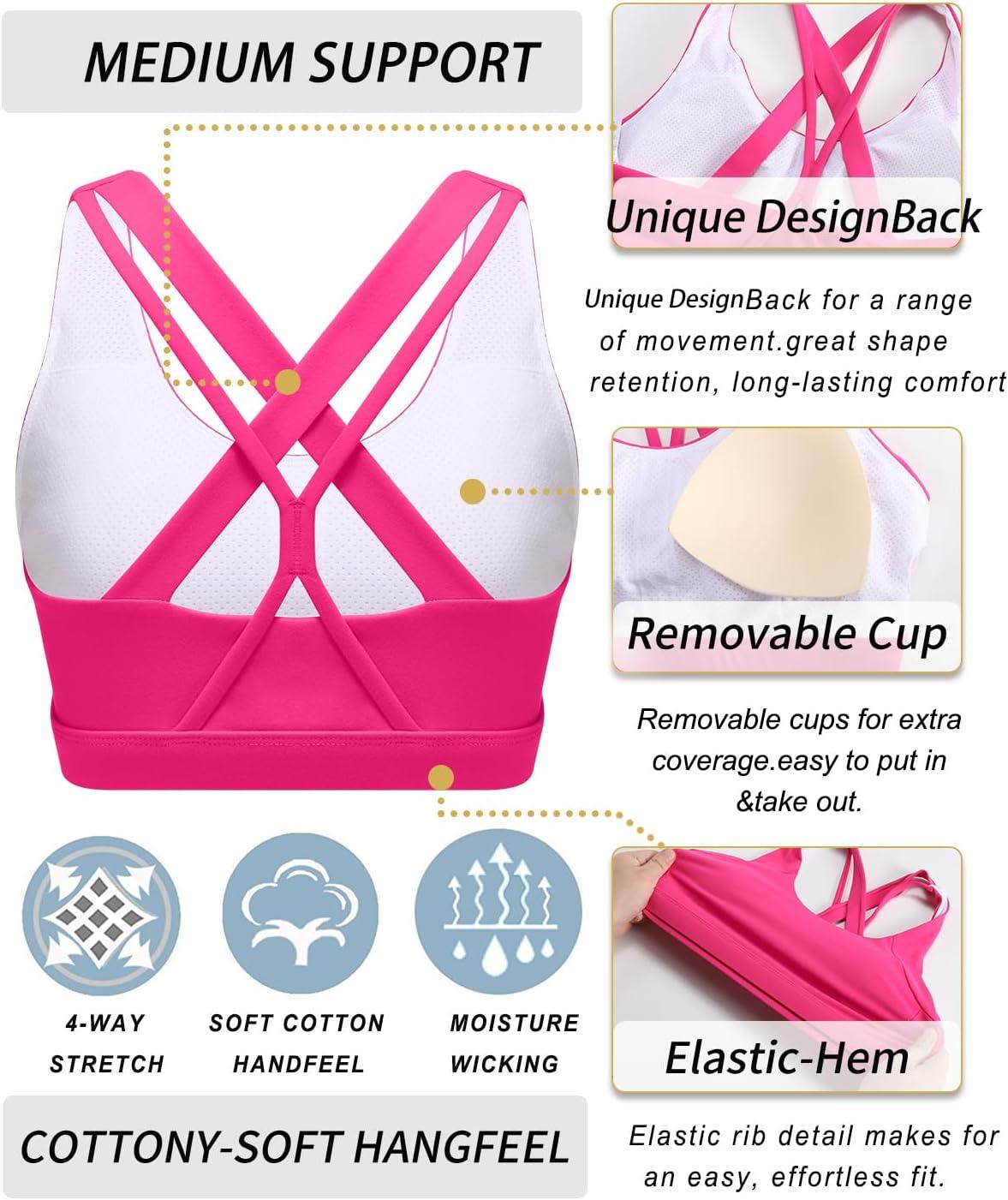 imageRUNNING GIRL Sports Bras for Women CrissCross Back Padded Strappy Sports Bras Medium Support Yoga Bra with Removable Cups1hot Pink