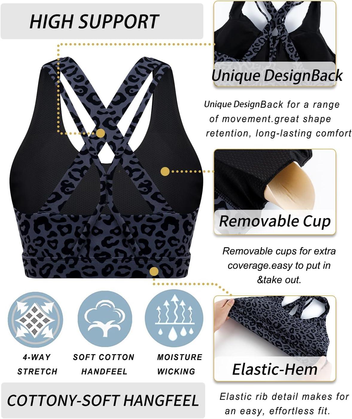 imageRUNNING GIRL Sports Bras for Women CrissCross Back Padded Strappy Sports Bras Medium Support Yoga Bra with Removable Cups1leopard Print