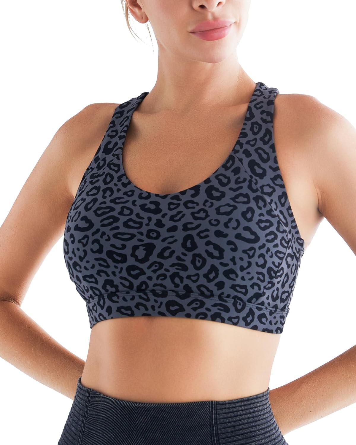imageRUNNING GIRL Sports Bras for Women CrissCross Back Padded Strappy Sports Bras Medium Support Yoga Bra with Removable Cups1leopard Print