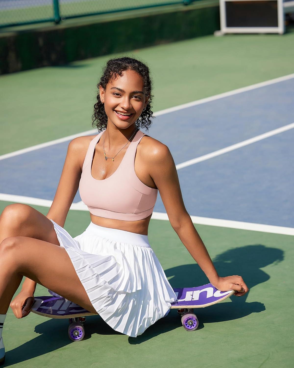 imageRUNNING GIRL Sports Bras for Women CrissCross Back Padded Strappy Sports Bras Medium Support Yoga Bra with Removable Cups1pink