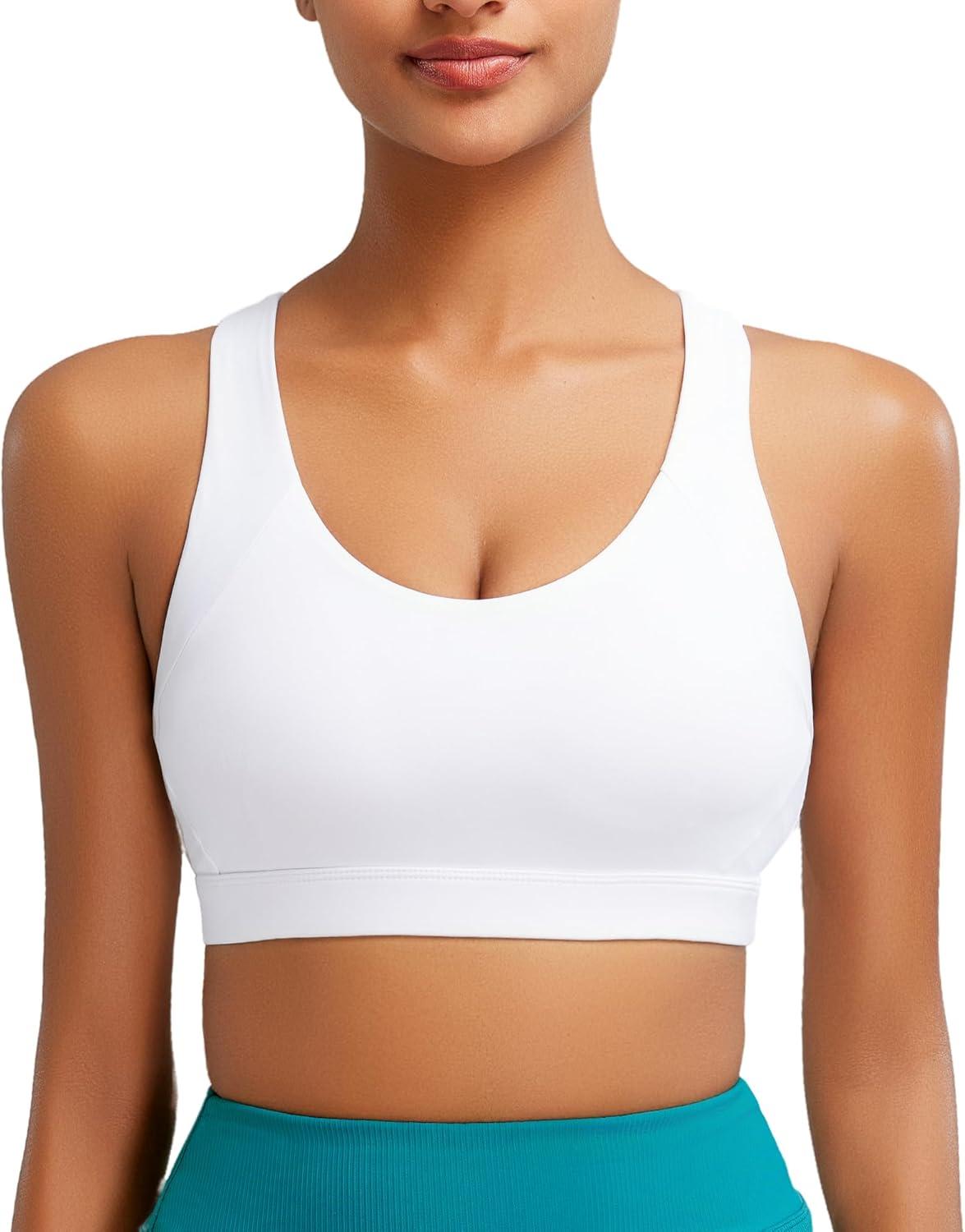 imageRUNNING GIRL Sports Bras for Women CrissCross Back Padded Strappy Sports Bras Medium Support Yoga Bra with Removable Cups1white