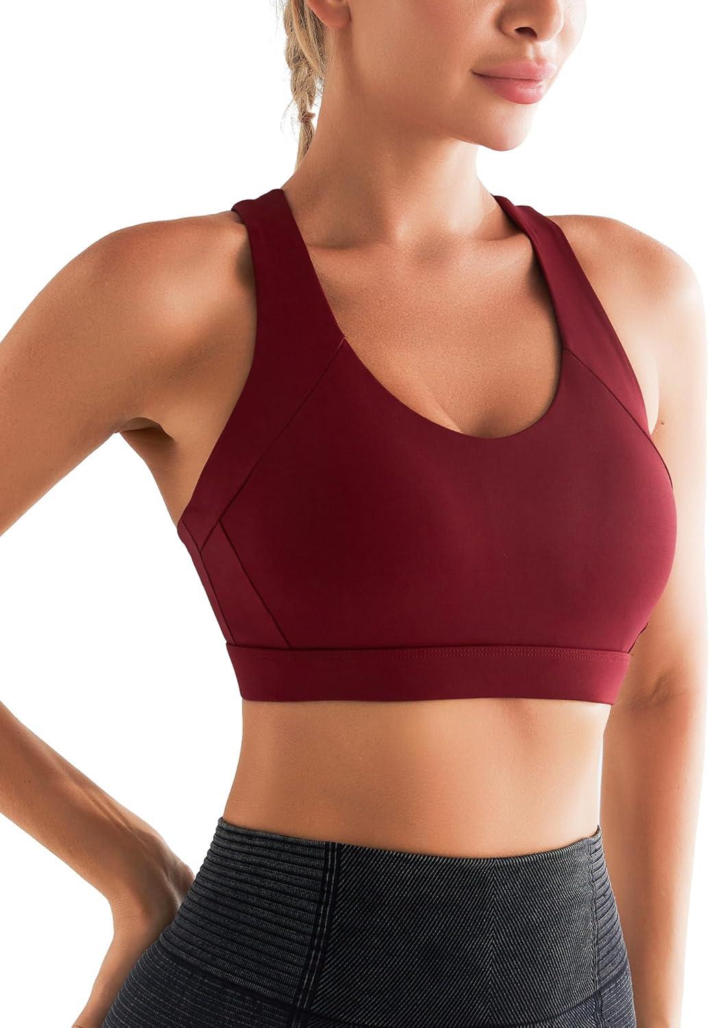 imageRUNNING GIRL Sports Bras for Women CrissCross Back Padded Strappy Sports Bras Medium Support Yoga Bra with Removable Cups1wine Red