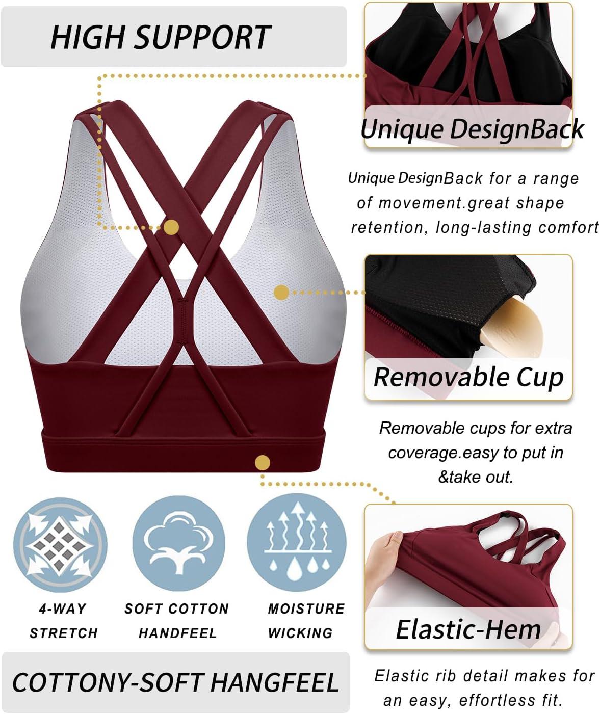 imageRUNNING GIRL Sports Bras for Women CrissCross Back Padded Strappy Sports Bras Medium Support Yoga Bra with Removable Cups1wine Red