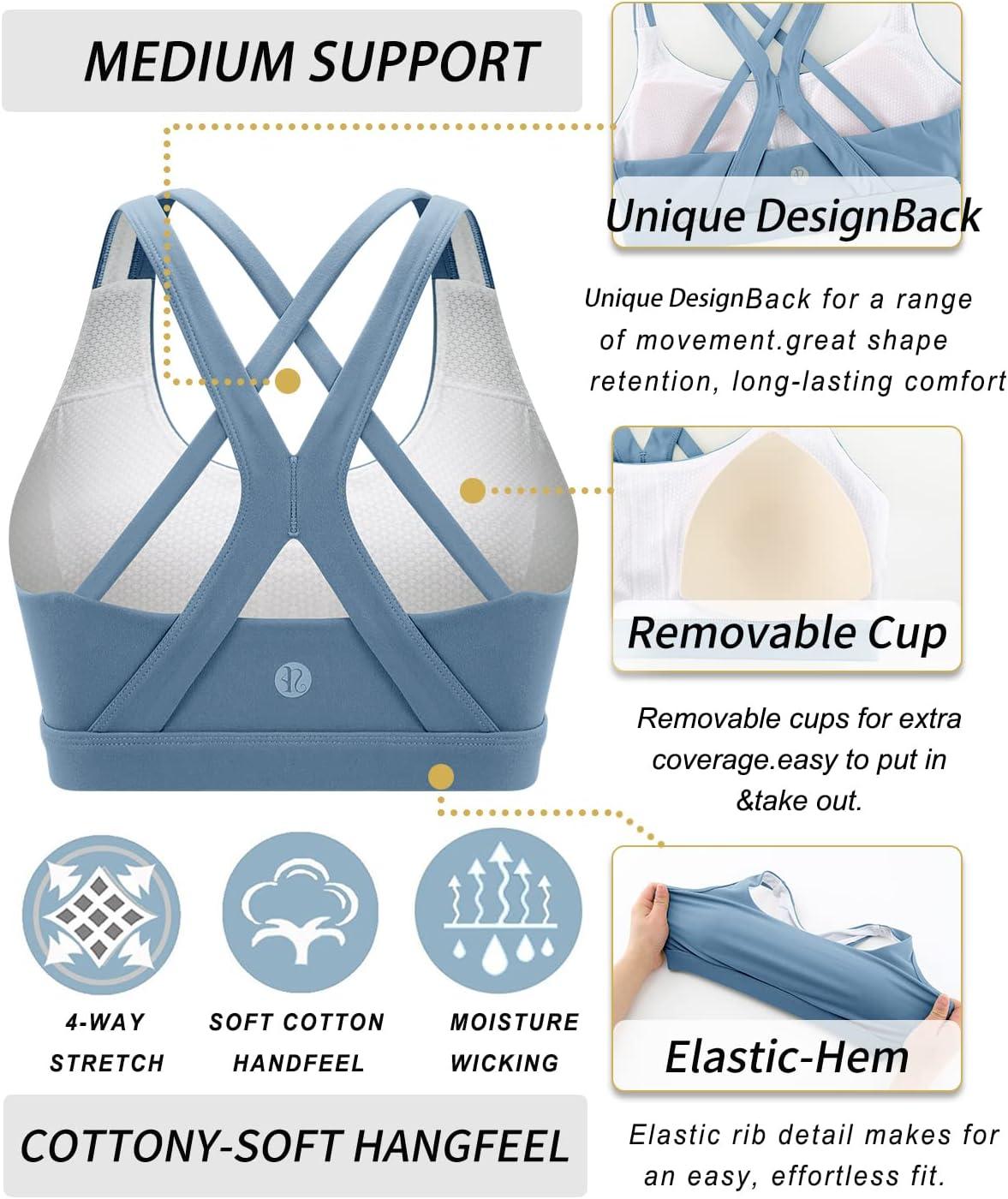 imageRUNNING GIRL Sports Bras for Women CrissCross Back Padded Strappy Sports Bras Medium Support Yoga Bra with Removable CupsBlue