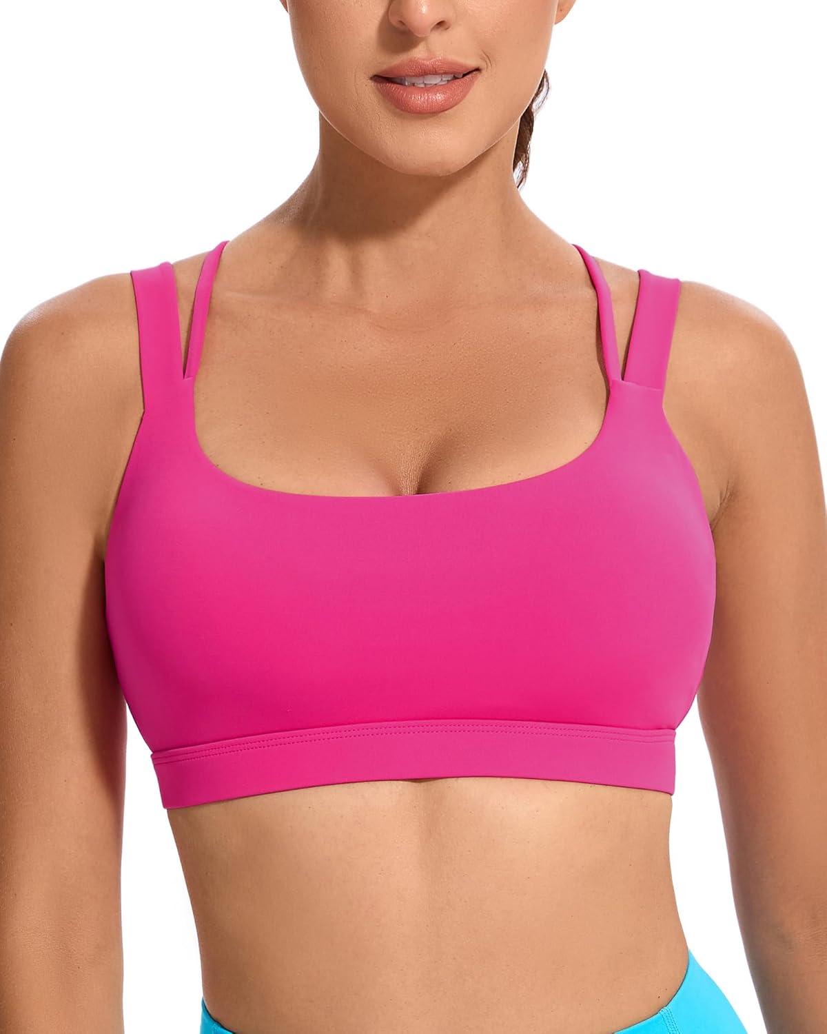 imageRUNNING GIRL Sports Bras for Women CrissCross Back Padded Strappy Sports Bras Medium Support Yoga Bra with Removable CupsDhot Pink