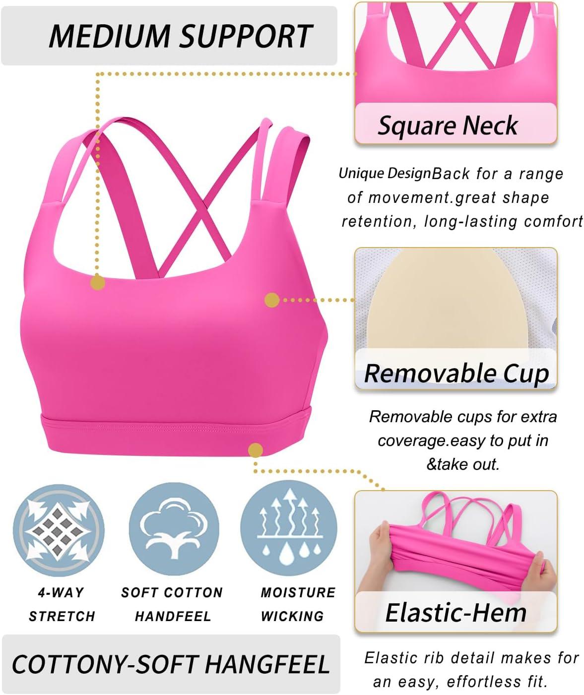 imageRUNNING GIRL Sports Bras for Women CrissCross Back Padded Strappy Sports Bras Medium Support Yoga Bra with Removable CupsDhot Pink