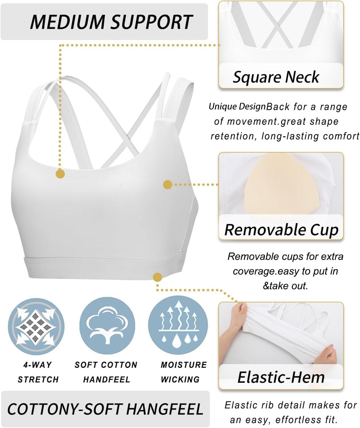 imageRUNNING GIRL Sports Bras for Women CrissCross Back Padded Strappy Sports Bras Medium Support Yoga Bra with Removable CupsDsnow White