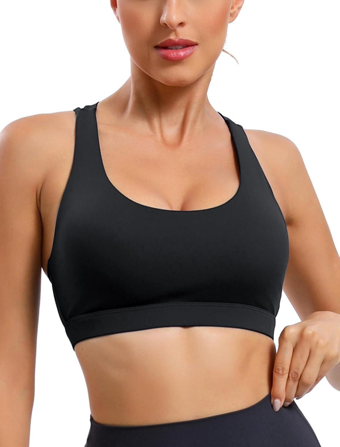 imageRUNNING GIRL Sports Bras for Women CrissCross Back Padded Strappy Sports Bras Medium Support Yoga Bra with Removable CupsYblack