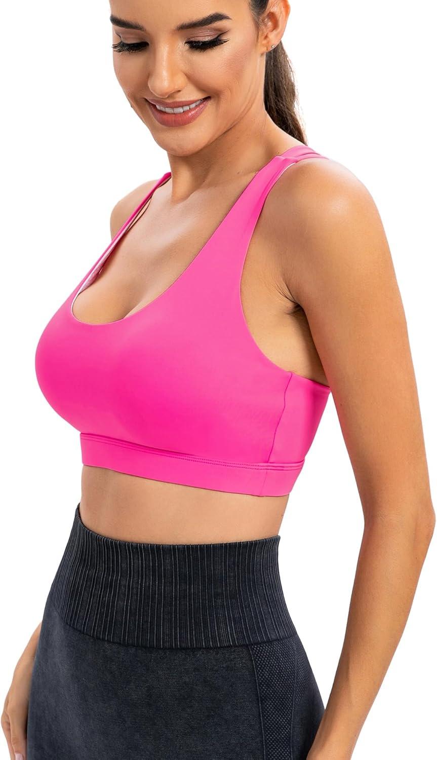 imageRUNNING GIRL Sports Bras for Women CrissCross Back Padded Strappy Sports Bras Medium Support Yoga Bra with Removable CupsYbrilliant Pink