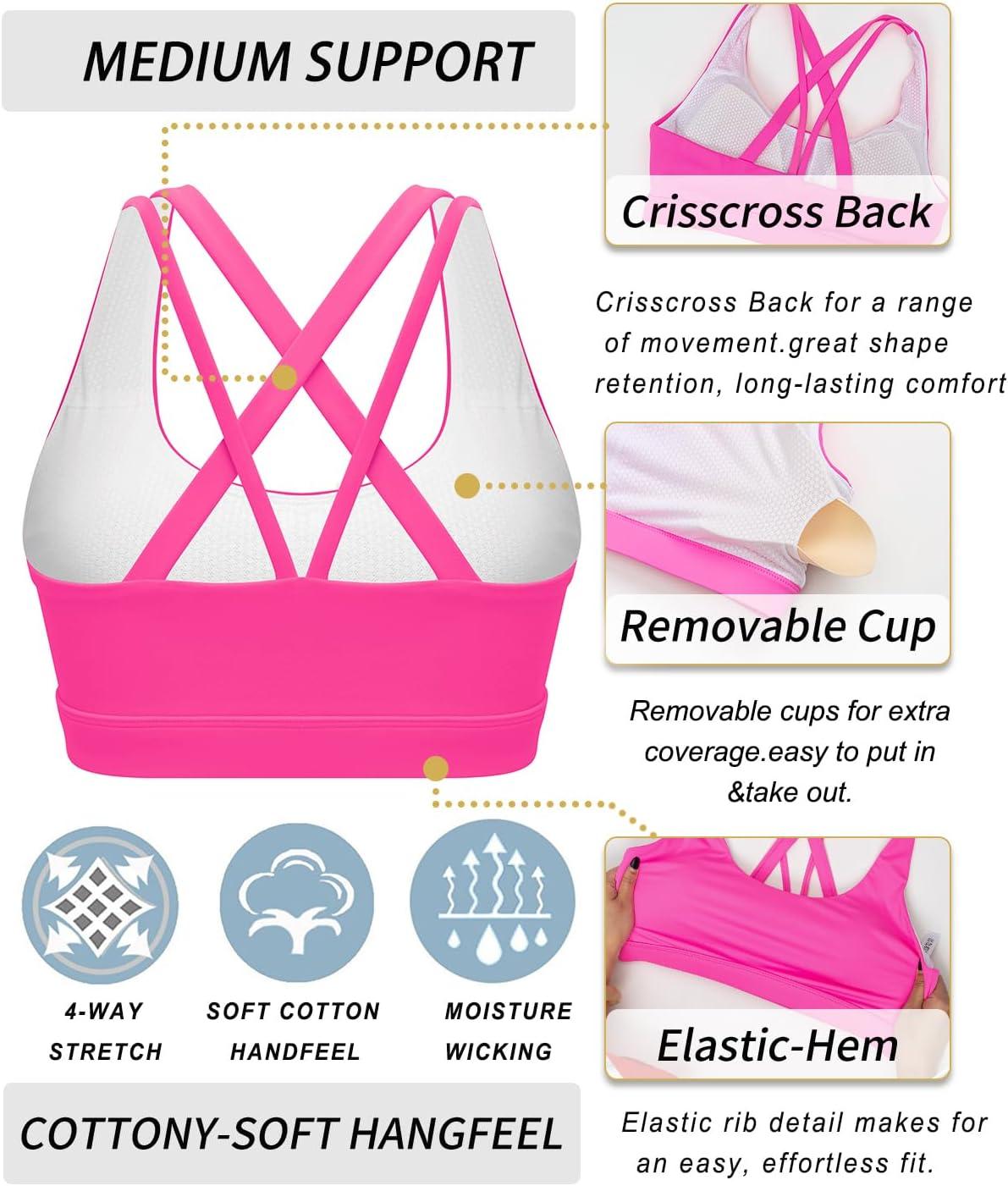imageRUNNING GIRL Sports Bras for Women CrissCross Back Padded Strappy Sports Bras Medium Support Yoga Bra with Removable CupsYbrilliant Pink