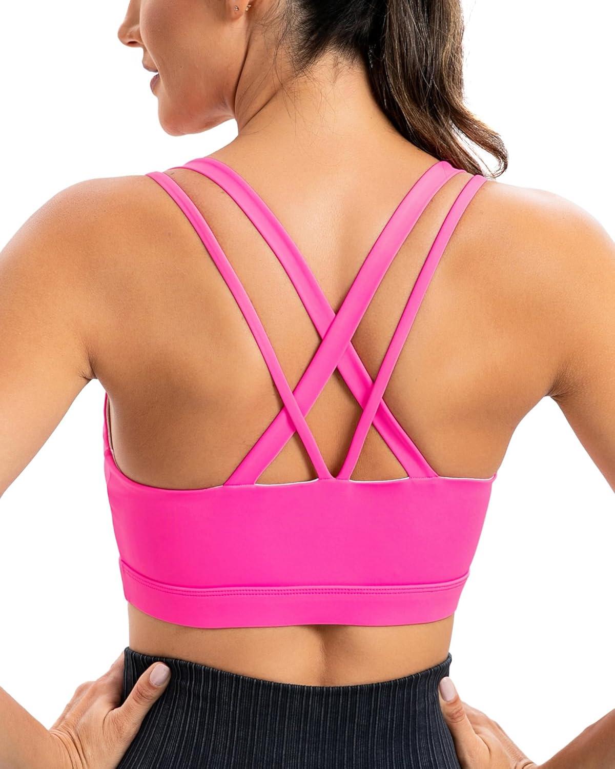 imageRUNNING GIRL Sports Bras for Women CrissCross Back Padded Strappy Sports Bras Medium Support Yoga Bra with Removable CupsYbrilliant Pink