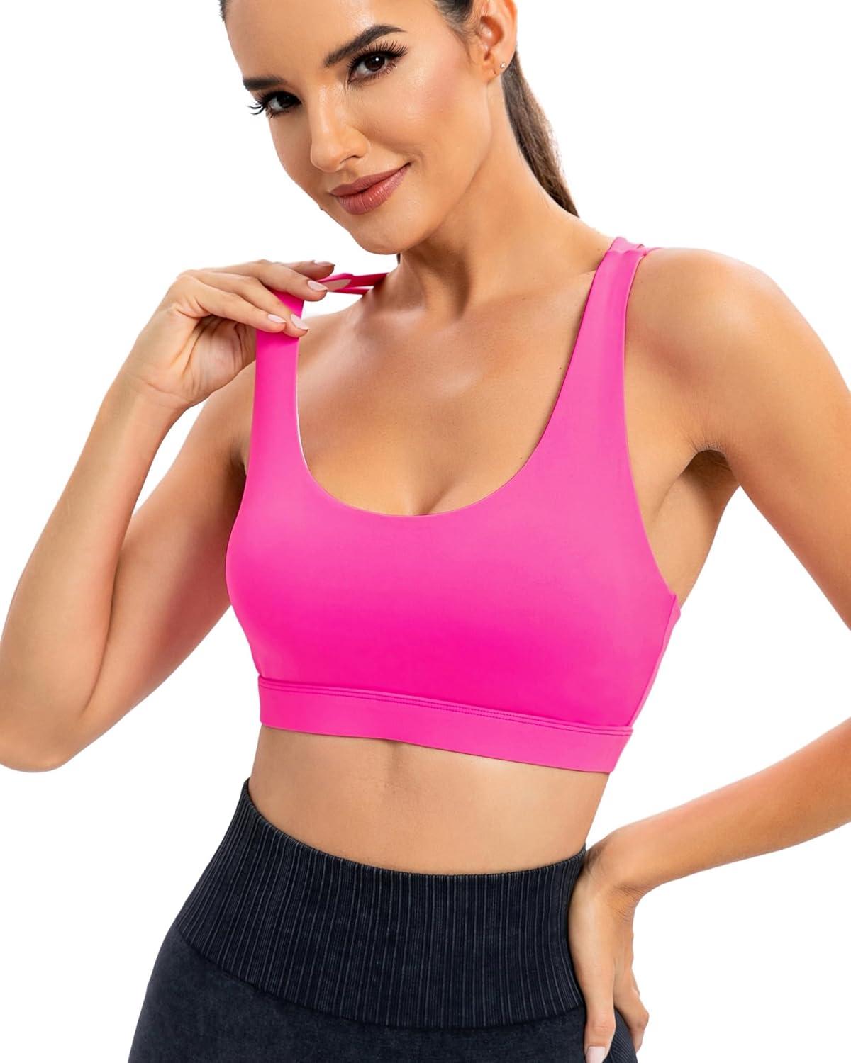 imageRUNNING GIRL Sports Bras for Women CrissCross Back Padded Strappy Sports Bras Medium Support Yoga Bra with Removable CupsYbrilliant Pink