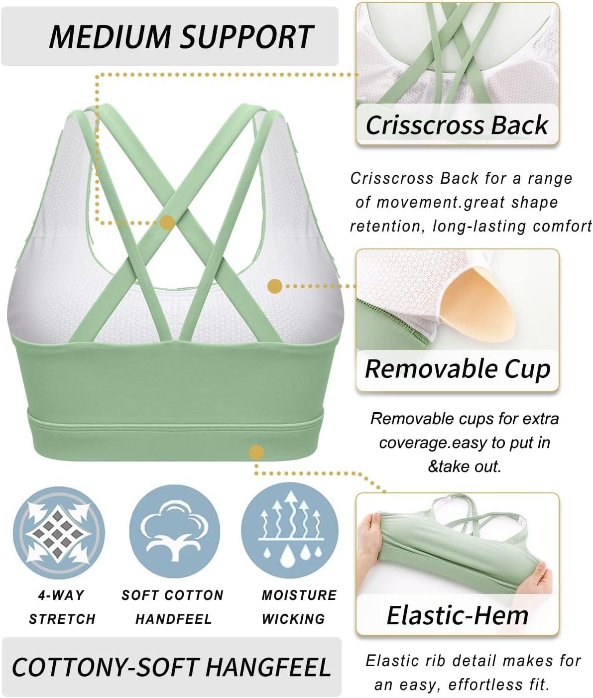 imageRUNNING GIRL Sports Bras for Women CrissCross Back Padded Strappy Sports Bras Medium Support Yoga Bra with Removable CupsYgreen