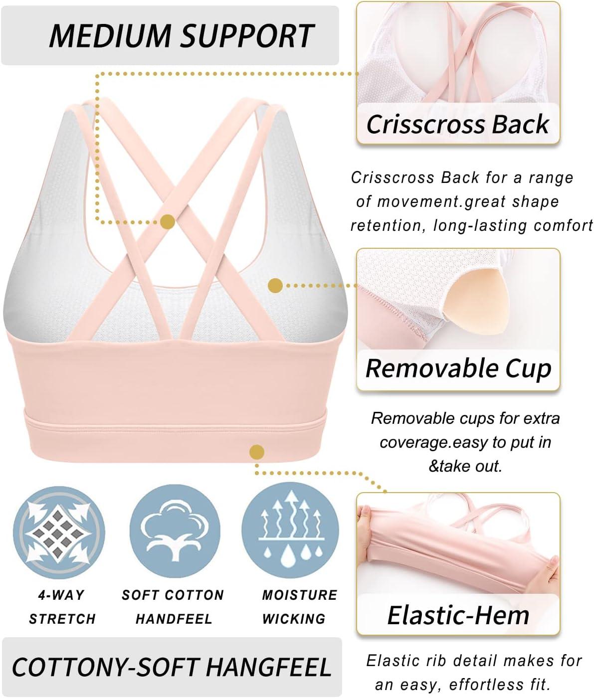 imageRUNNING GIRL Sports Bras for Women CrissCross Back Padded Strappy Sports Bras Medium Support Yoga Bra with Removable CupsYpink