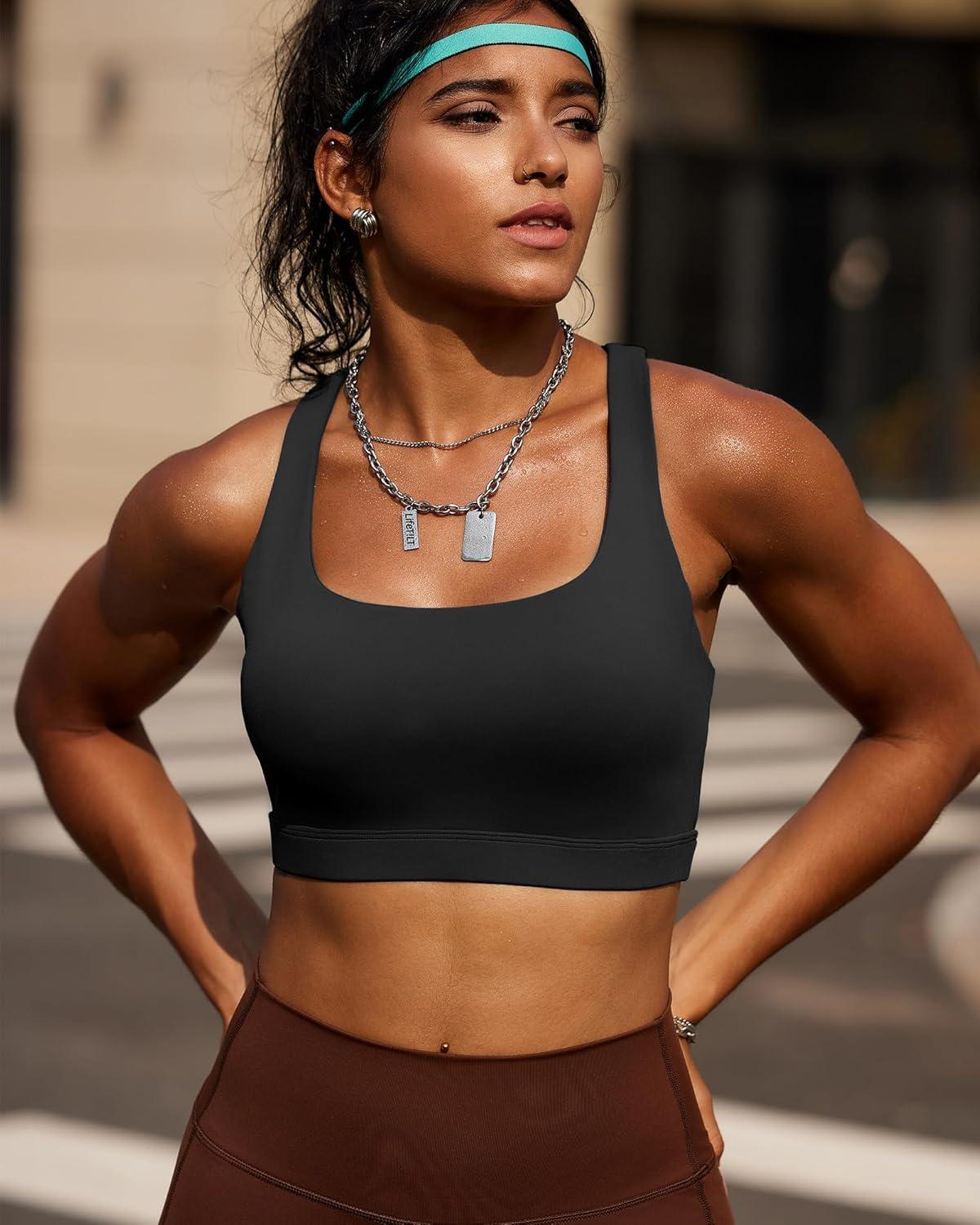 imageRUNNING GIRL Sports Bras for Women Molded Cup High Impact Sports Bra Workout Bras for Women High Support RacerbackAblack