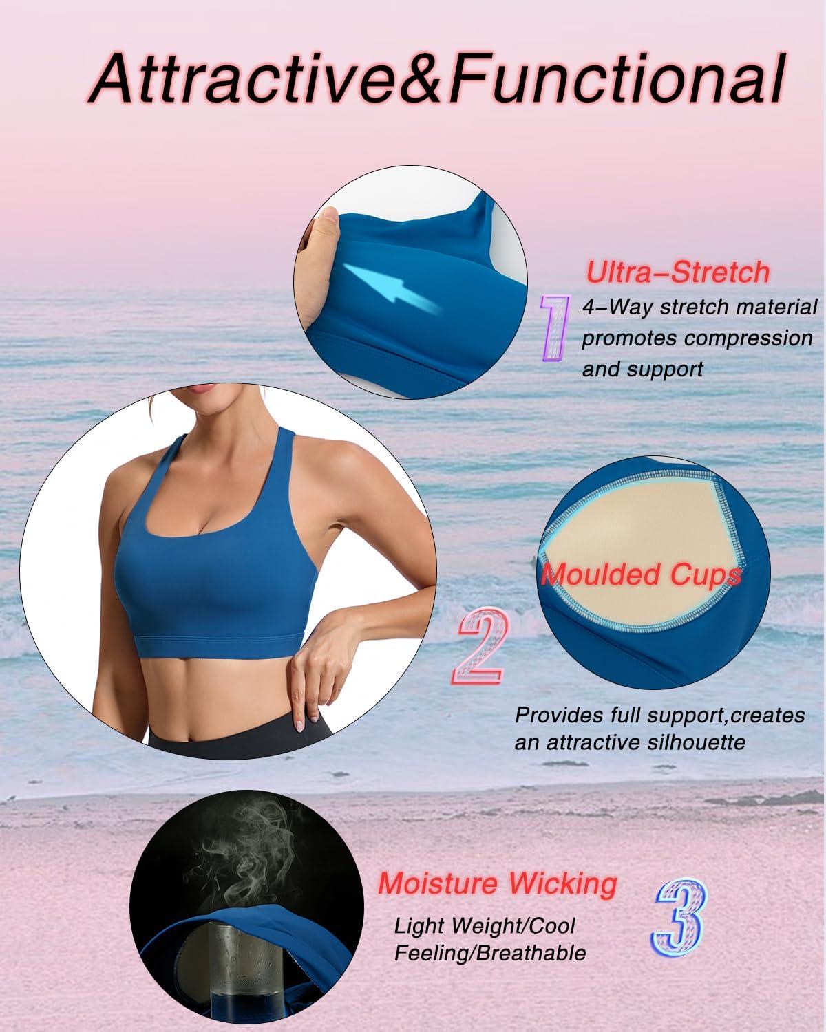 imageRUNNING GIRL Sports Bras for Women Molded Cup High Impact Sports Bra Workout Bras for Women High Support RacerbackAblue