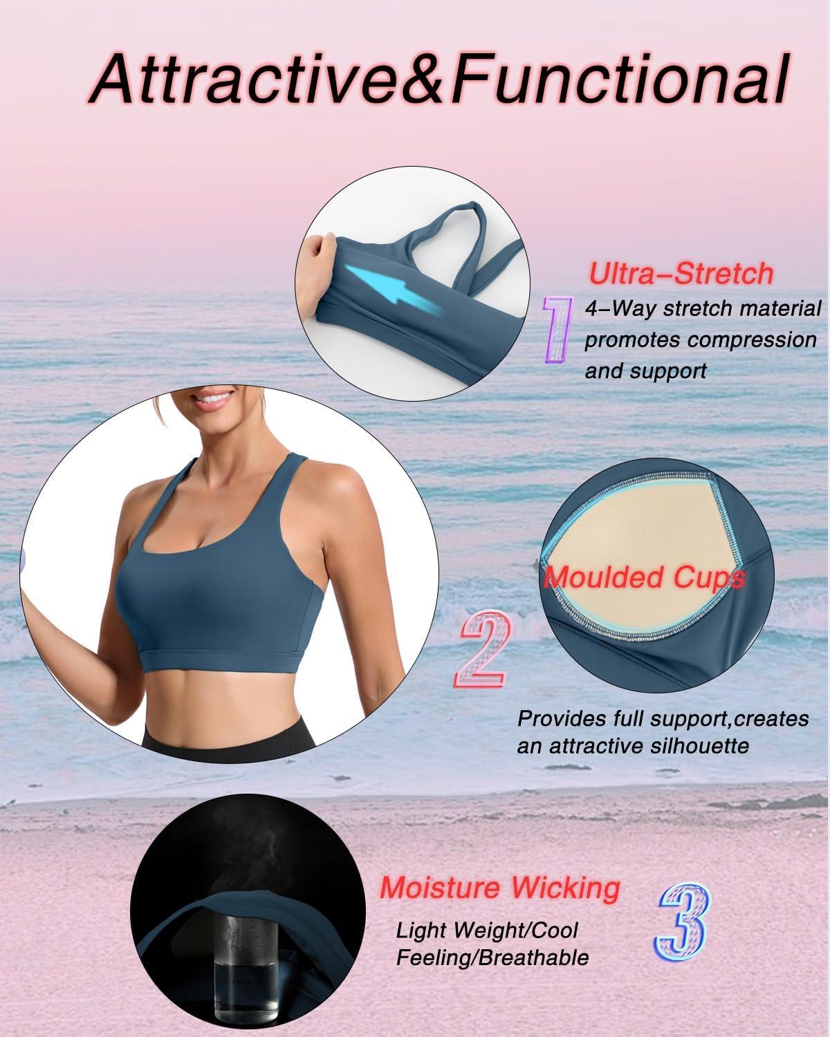 imageRUNNING GIRL Sports Bras for Women Molded Cup High Impact Sports Bra Workout Bras for Women High Support RacerbackAnavy Blue