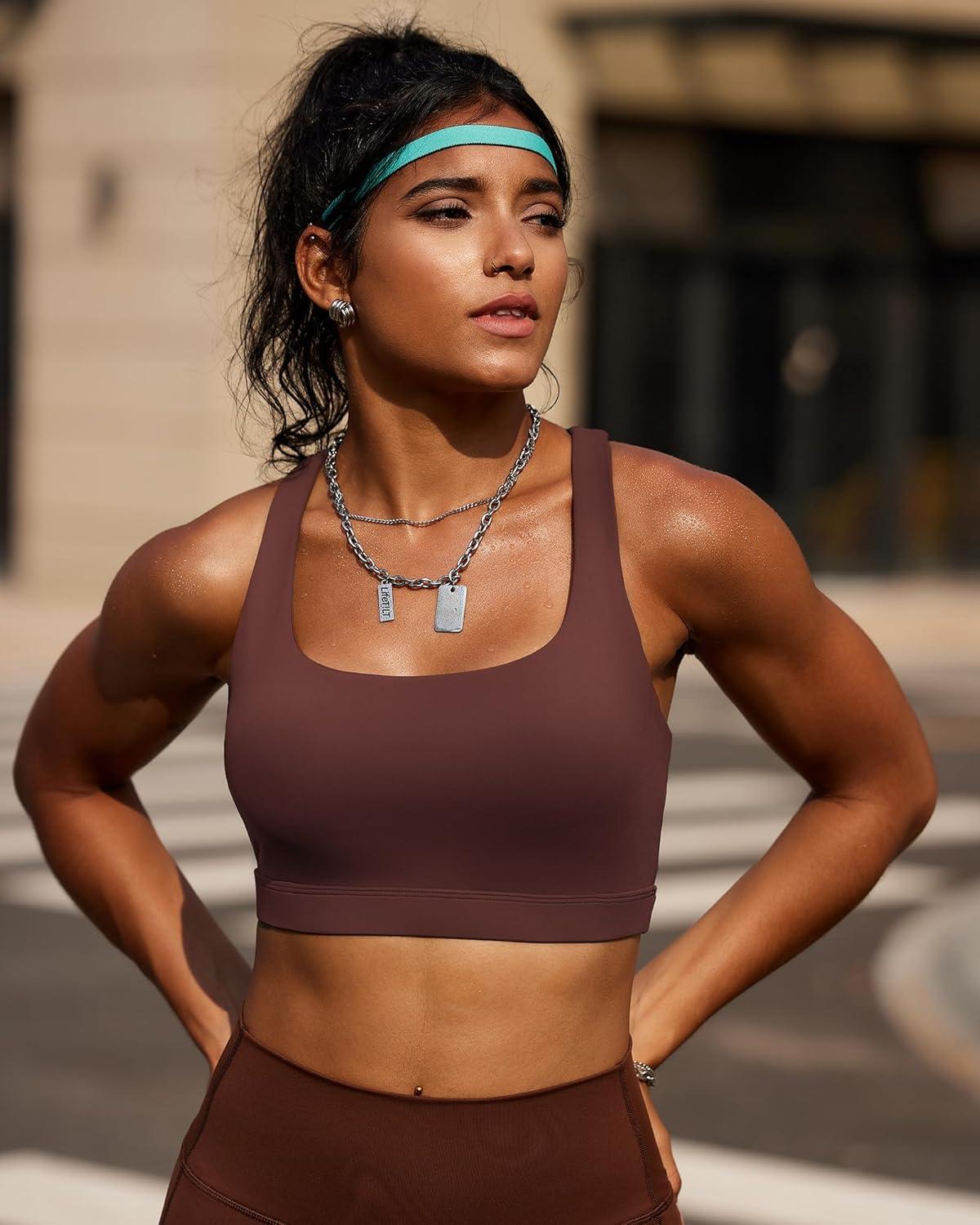 imageRUNNING GIRL Sports Bras for Women Molded Cup High Impact Sports Bra Workout Bras for Women High Support RacerbackAtaupe