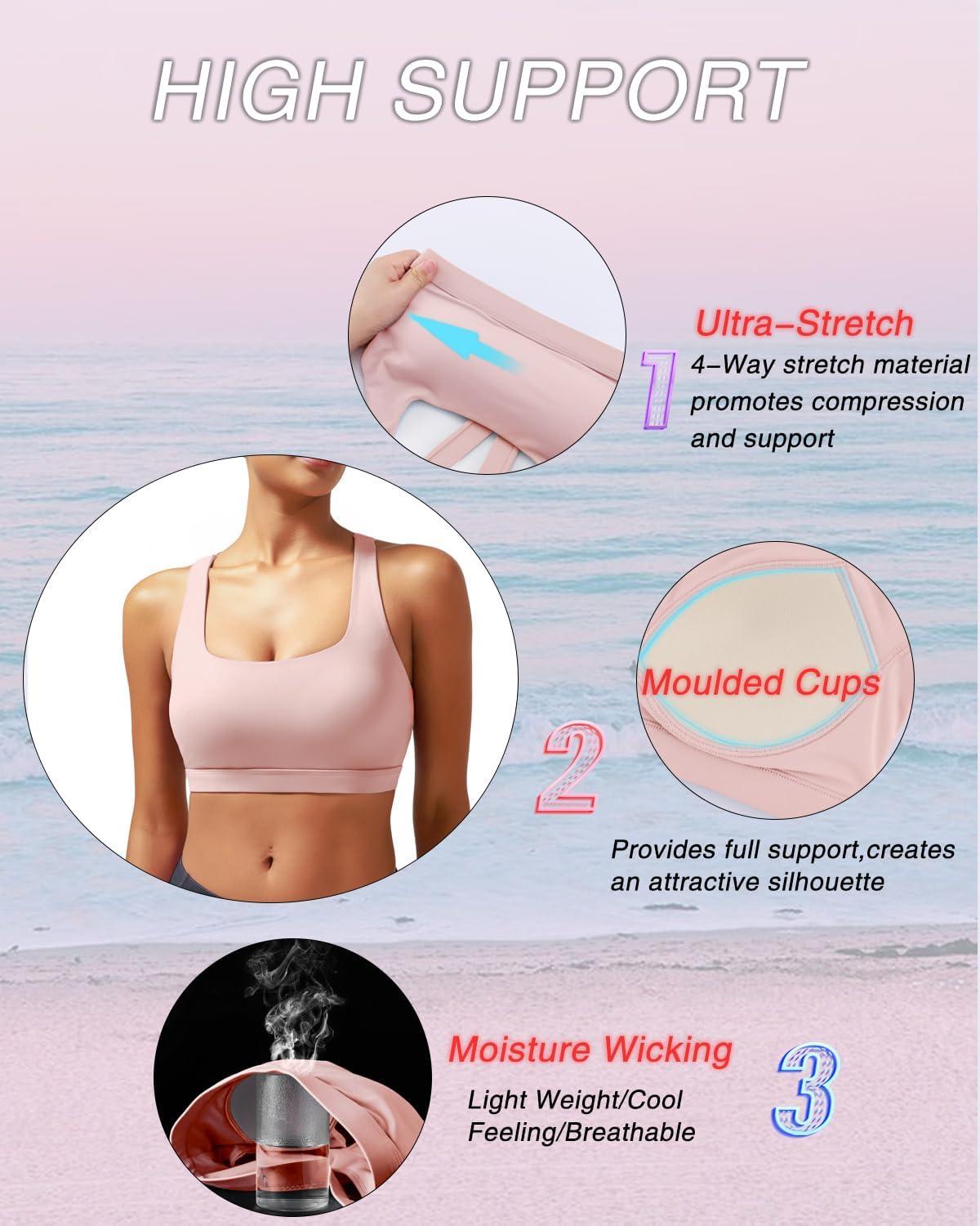 imageRUNNING GIRL Sports Bras for Women Molded Cup High Impact Sports Bra Workout Bras for Women High Support RacerbackBflush Pink