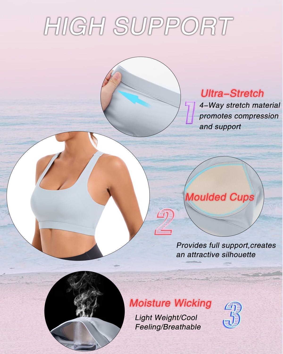 imageRUNNING GIRL Sports Bras for Women Molded Cup High Impact Sports Bra Workout Bras for Women High Support RacerbackBicy Grey