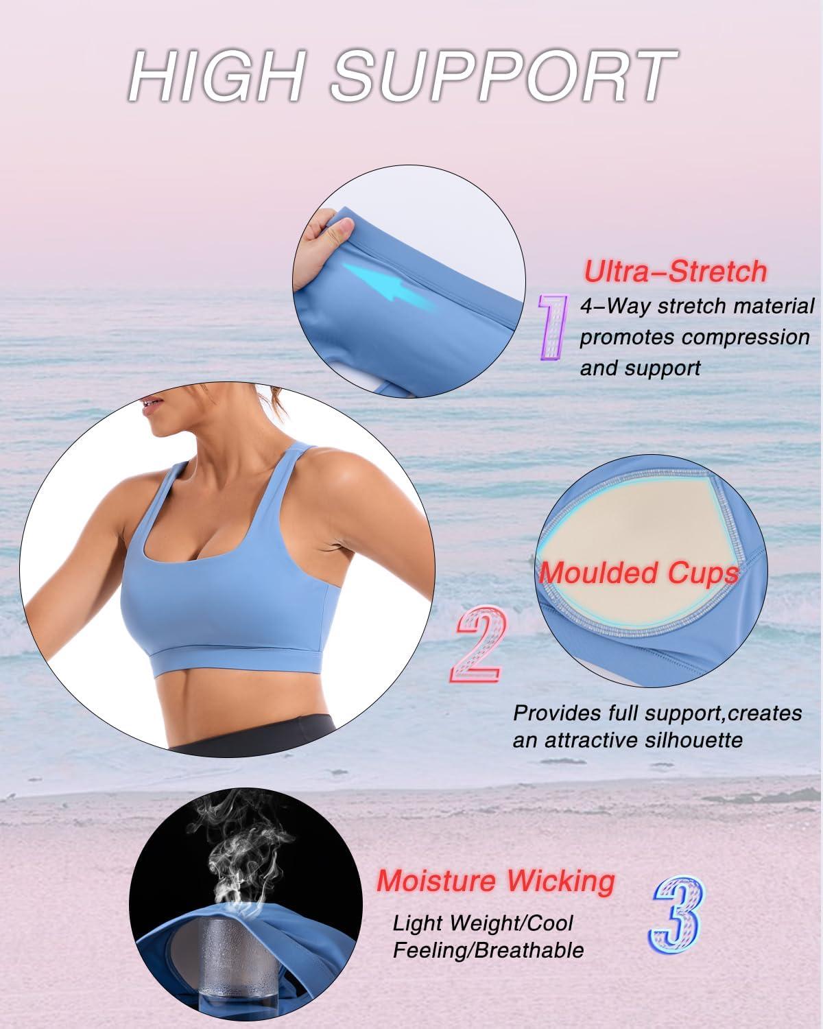 imageRUNNING GIRL Sports Bras for Women Molded Cup High Impact Sports Bra Workout Bras for Women High Support RacerbackBlight Blue