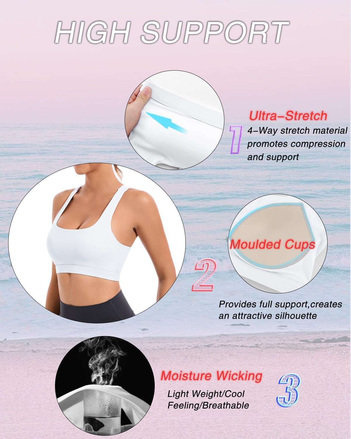 imageRUNNING GIRL Sports Bras for Women Molded Cup High Impact Sports Bra Workout Bras for Women High Support RacerbackBwhite