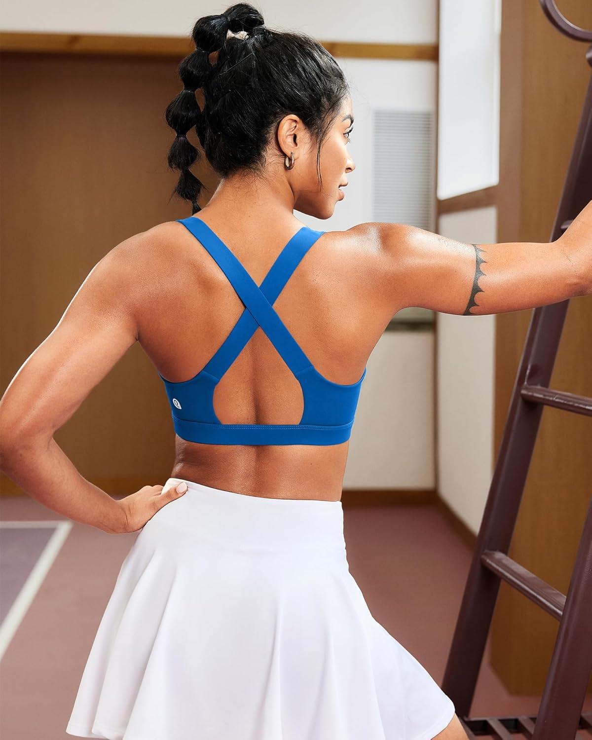 imageRUNNING GIRL Sports Bras for Women Molded Cup High Impact Sports Bra Workout Bras for Women High Support RacerbackDcerulean Blue