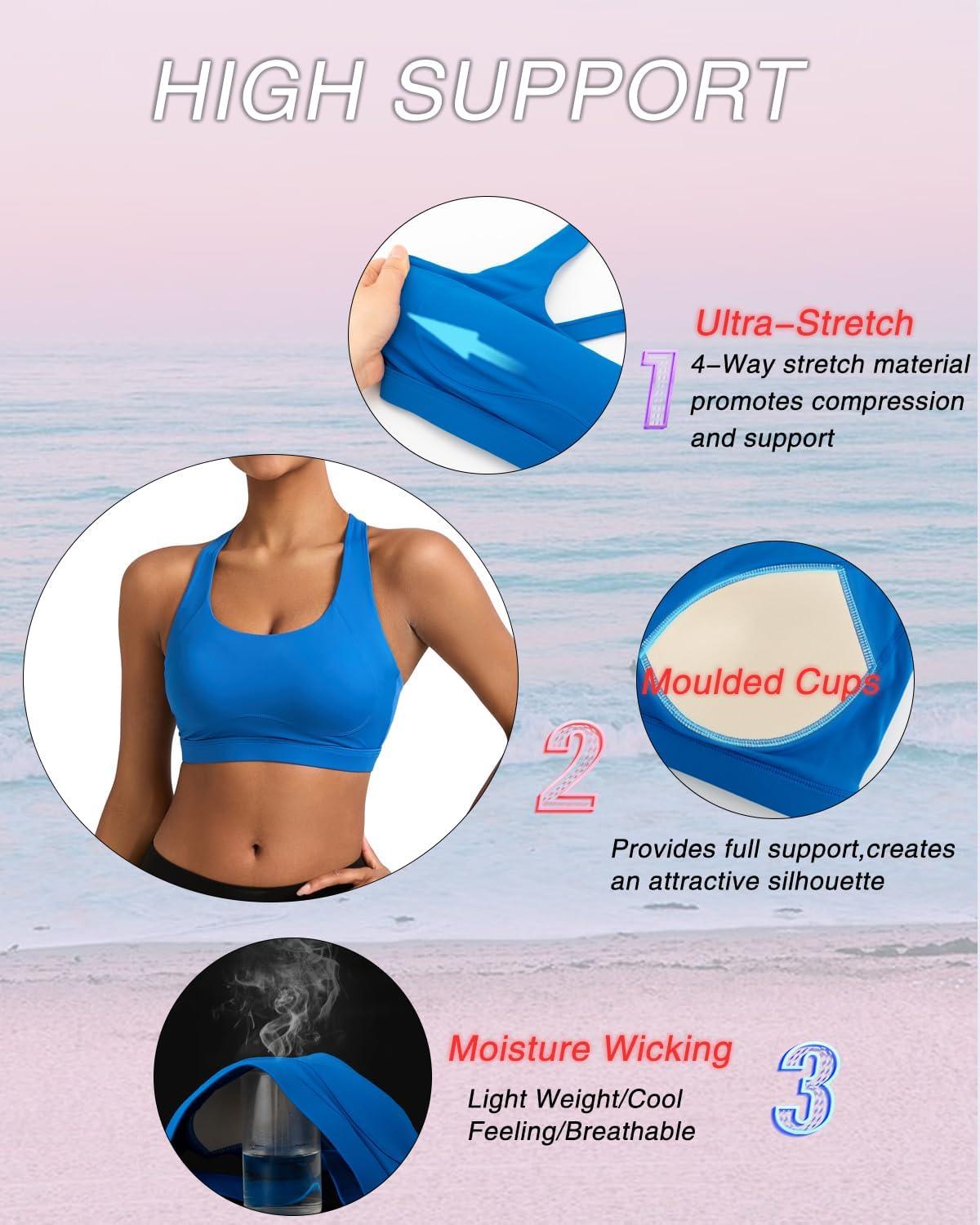 imageRUNNING GIRL Sports Bras for Women Molded Cup High Impact Sports Bra Workout Bras for Women High Support RacerbackDcerulean Blue
