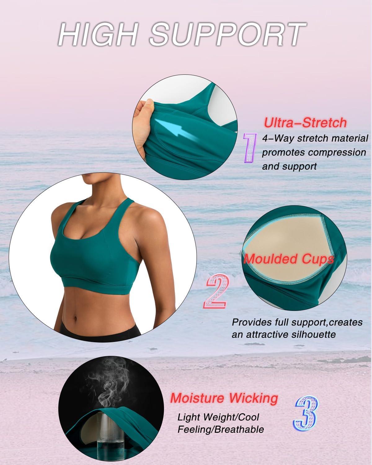 imageRUNNING GIRL Sports Bras for Women Molded Cup High Impact Sports Bra Workout Bras for Women High Support RacerbackDstorm Teal