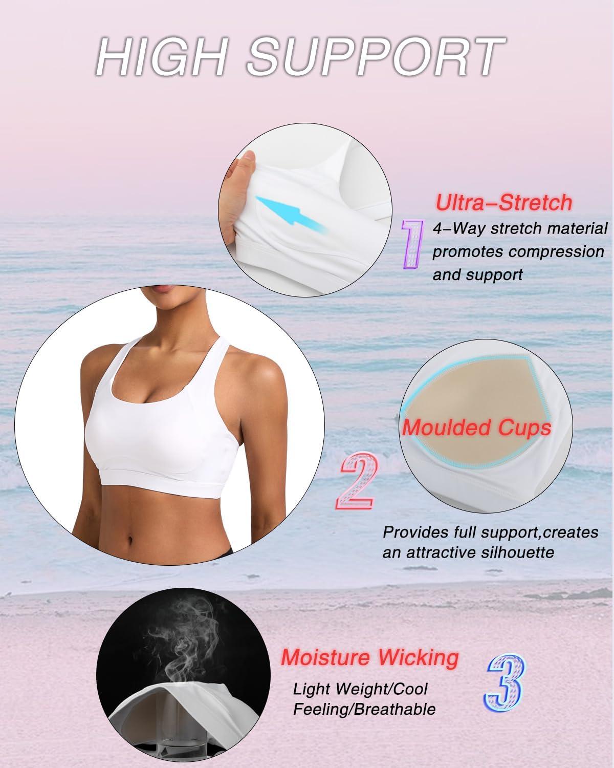 imageRUNNING GIRL Sports Bras for Women Molded Cup High Impact Sports Bra Workout Bras for Women High Support RacerbackDwhite