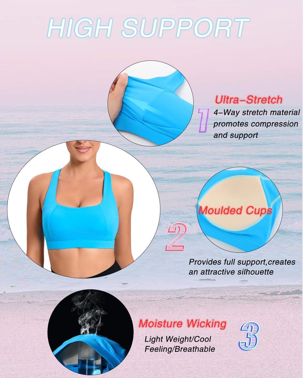 imageRUNNING GIRL Sports Bras for Women Molded Cup High Impact Sports Bra Workout Bras for Women High Support RacerbackGbright Blue