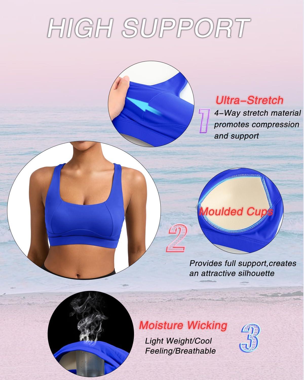 imageRUNNING GIRL Sports Bras for Women Molded Cup High Impact Sports Bra Workout Bras for Women High Support RacerbackGcerulean Blue