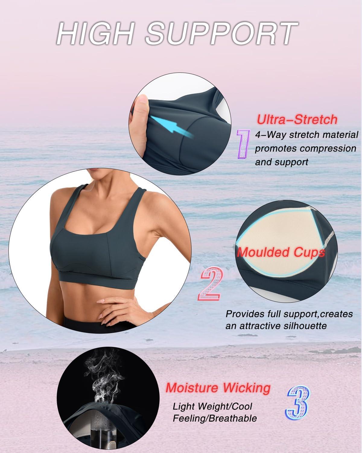imageRUNNING GIRL Sports Bras for Women Molded Cup High Impact Sports Bra Workout Bras for Women High Support RacerbackGdark Grey