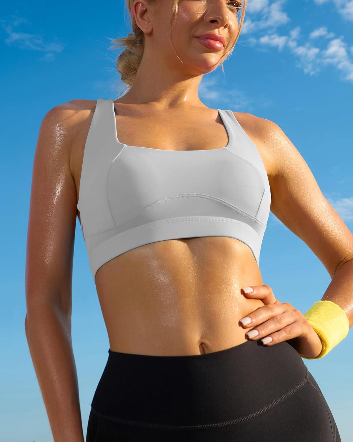 imageRUNNING GIRL Sports Bras for Women Molded Cup High Impact Sports Bra Workout Bras for Women High Support RacerbackGicy Grey