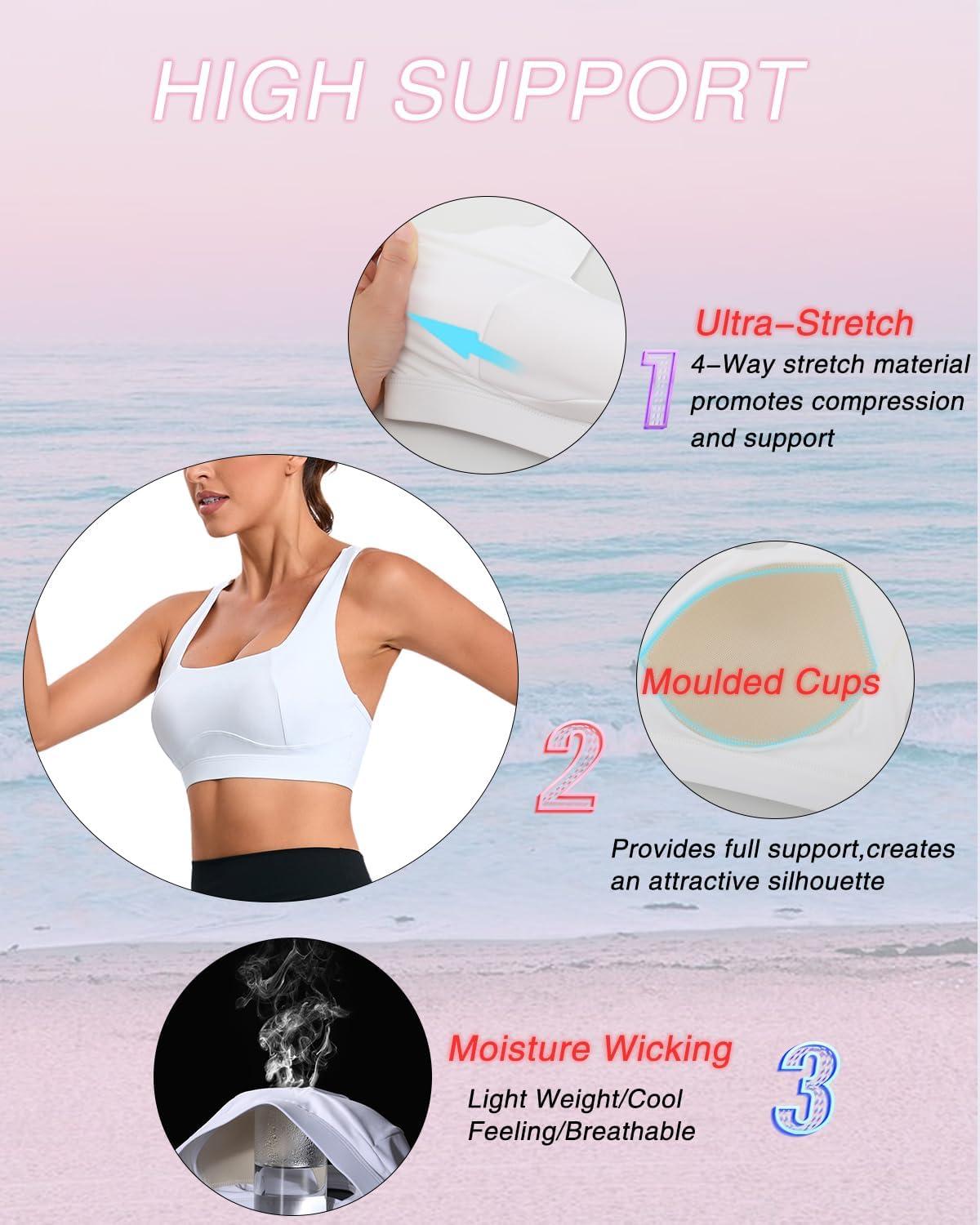 imageRUNNING GIRL Sports Bras for Women Molded Cup High Impact Sports Bra Workout Bras for Women High Support RacerbackGwhite